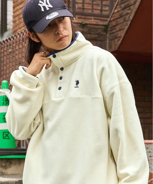 MARK & LONA ホワイト ジップアップフリースポロシャツ　XL 未使用 U.S. POLO ASSN. / ユーエスポロアッスン 別注 ワンポイント刺繍