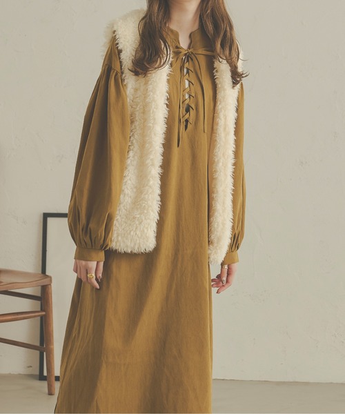 Ambre Neige(アンブルネージュ)の「【前後2WAY】レースアップボリュームワンピース/WEB/EC限定商品(ワンピース・レディース・オフホワイト/ライトブラウン/ダークブラウン・FREE)」の3枚目の写真