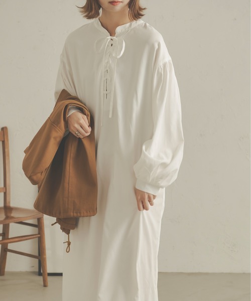 Ambre Neige(アンブルネージュ)の「【前後2WAY】レースアップボリュームワンピース/WEB/EC限定商品(ワンピース・レディース・オフホワイト/ライトブラウン/ダークブラウン・FREE)」の8枚目の写真