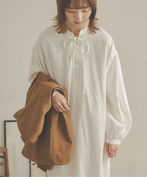 Ambre Neige(アンブルネージュ)の「【前後2WAY】レースアップボリュームワンピース/WEB/EC限定商品(ワンピース・レディース・オフホワイト/ライトブラウン/ダークブラウン・FREE)」の15枚目の写真