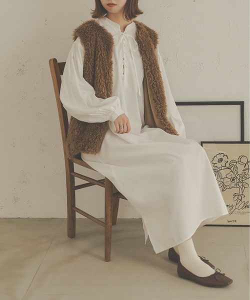 Ambre Neige(アンブルネージュ)の「【前後2WAY】レースアップボリュームワンピース/WEB/EC限定商品(ワンピース・レディース・オフホワイト/ライトブラウン/ダークブラウン・FREE)」の6枚目の写真