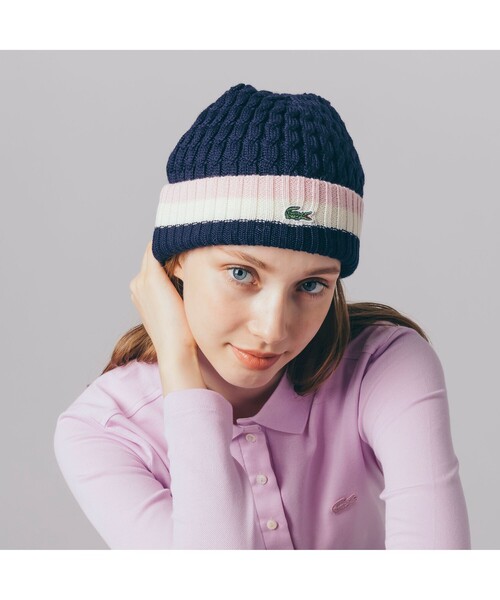 LACOSTE(ラコステ)の「ケーブルニットキャップ(ニットキャップ/ビーニー・メンズ・ホワイト/ネイビー/ブルー・FREE)」の3枚目の写真