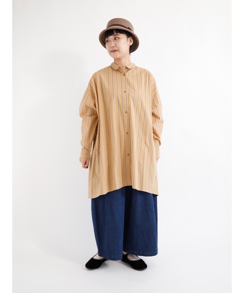Samansa Mos2（サマンサ モスモス）の「変形ストライプシャツチュニック（チュニック・レディース・ブラウン/グリーン/マスタード/チャコール/キナリ・ﾌﾘ-）」の14枚目の写真