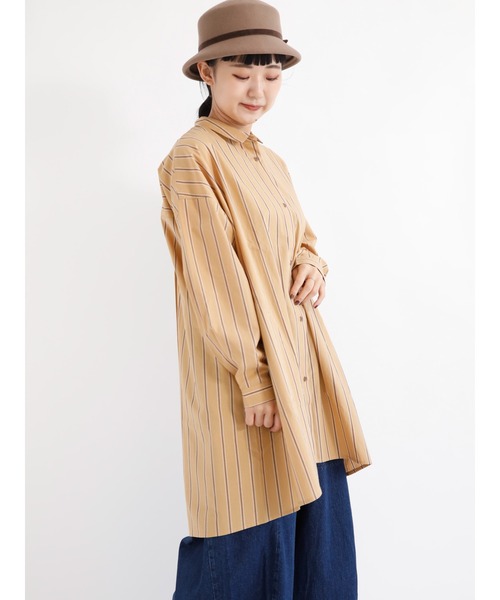 Samansa Mos2（サマンサ モスモス）の「変形ストライプシャツチュニック（チュニック・レディース・ブラウン/グリーン/マスタード/チャコール/キナリ・ﾌﾘ-）」の17枚目の写真