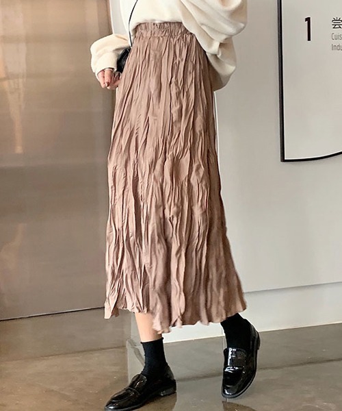 Dream garden（ドリームガーデン）の「皺加工フレアロングスカート（スカート・レディース・ブラック/カーキ/ホワイト・FREE）」の3枚目の写真