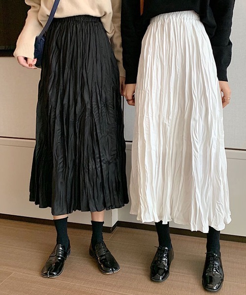 Dream garden（ドリームガーデン）の「皺加工フレアロングスカート（スカート・レディース・ブラック/カーキ/ホワイト・FREE）」の18枚目の写真