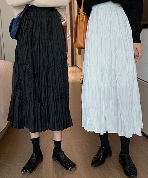 Dream garden（ドリームガーデン）の「皺加工フレアロングスカート（スカート・レディース・ブラック/カーキ/ホワイト・FREE）」の9枚目の写真