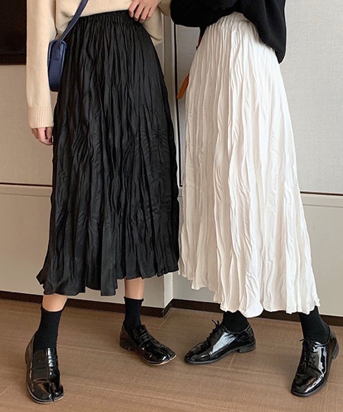 Dream garden（ドリームガーデン）の「皺加工フレアロングスカート（スカート・レディース・ブラック/カーキ/ホワイト・FREE）」の6枚目の写真