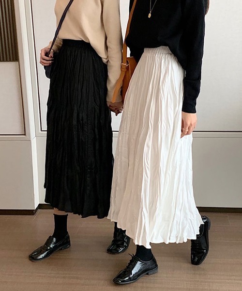 Dream garden（ドリームガーデン）の「皺加工フレアロングスカート（スカート・レディース・ブラック/カーキ/ホワイト・FREE）」の15枚目の写真