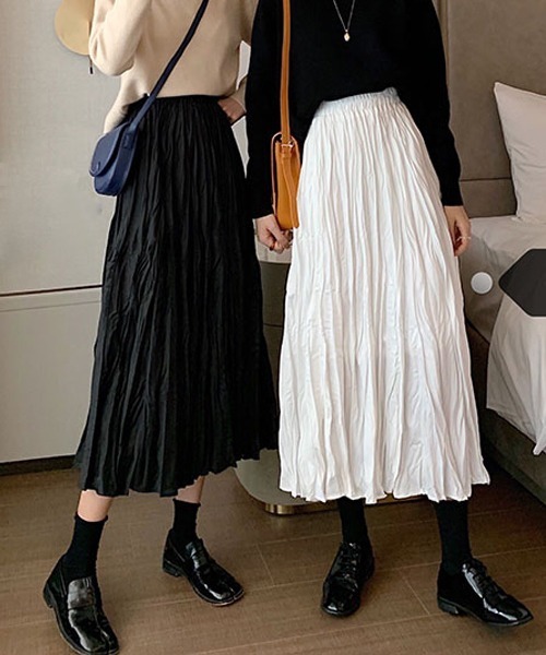 Dream garden（ドリームガーデン）の「皺加工フレアロングスカート（スカート・レディース・ブラック/カーキ/ホワイト・FREE）」の21枚目の写真