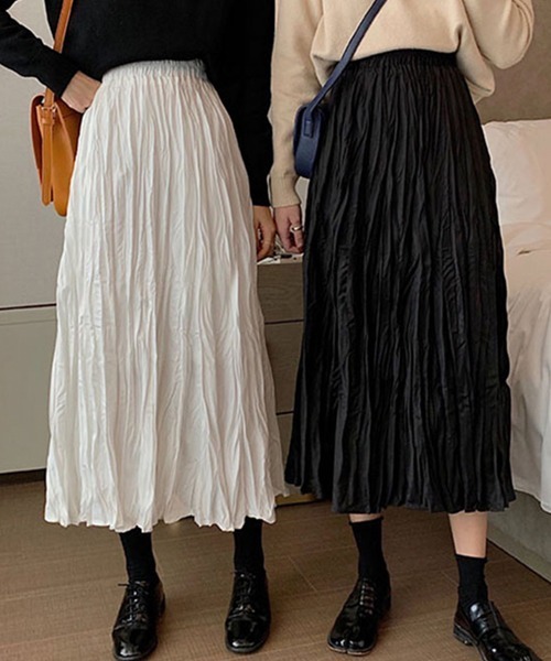 Dream garden（ドリームガーデン）の「皺加工フレアロングスカート（スカート・レディース・ブラック/カーキ/ホワイト・FREE）」の12枚目の写真