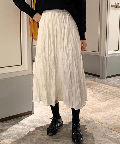 Dream garden（ドリームガーデン）の「皺加工フレアロングスカート（スカート・レディース・ブラック/カーキ/ホワイト・FREE）」の10枚目の写真