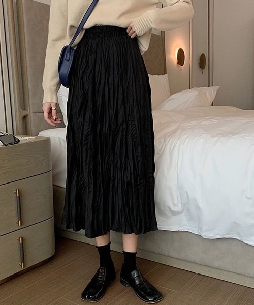 Dream garden（ドリームガーデン）の「皺加工フレアロングスカート（スカート・レディース・ブラック/カーキ/ホワイト・FREE）」の13枚目の写真