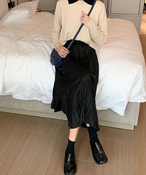 Dream garden（ドリームガーデン）の「皺加工フレアロングスカート（スカート・レディース・ブラック/カーキ/ホワイト・FREE）」の8枚目の写真