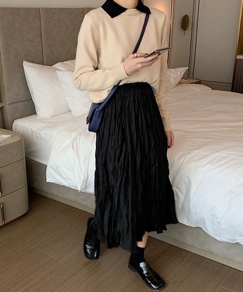 Dream garden（ドリームガーデン）の「皺加工フレアロングスカート（スカート・レディース・ブラック/カーキ/ホワイト・FREE）」の11枚目の写真