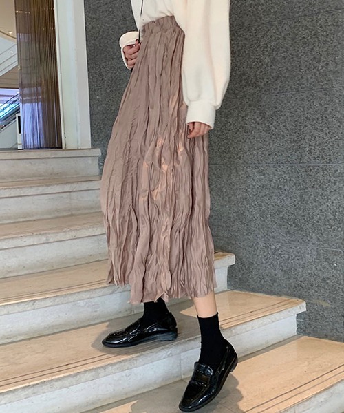 Dream garden（ドリームガーデン）の「皺加工フレアロングスカート（スカート・レディース・ブラック/カーキ/ホワイト・FREE）」の14枚目の写真