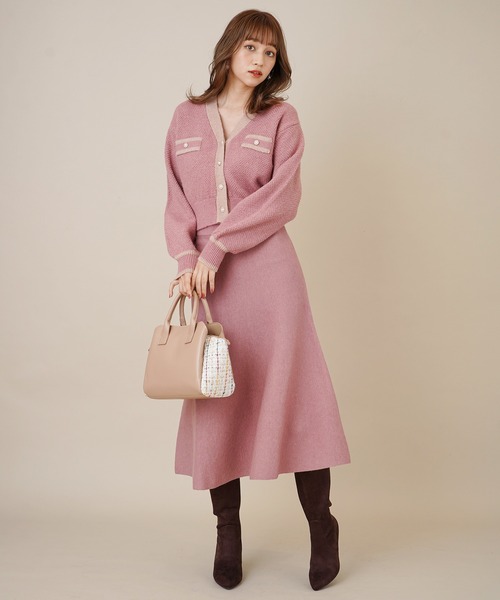 31 Sons de mode（トランテアン　ソン　ドゥ　モード）の「ツイーディーニットカーデセットアップ（ワンピース・レディース・ネイビー/ピンク/オフホワイト・36）」の3枚目の写真