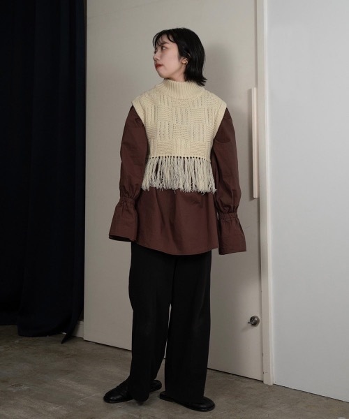 lawgy（ラウジー）の「square pattern fringe vest（ベスト・レディース・アイボリー/ベージュ・FREE）」の9枚目の写真