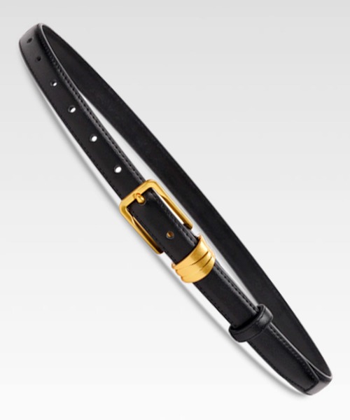 ベルト(ゴールド) セール】【牛革】【高見え】ゴールドバックル×ステッチレザー細ベルト