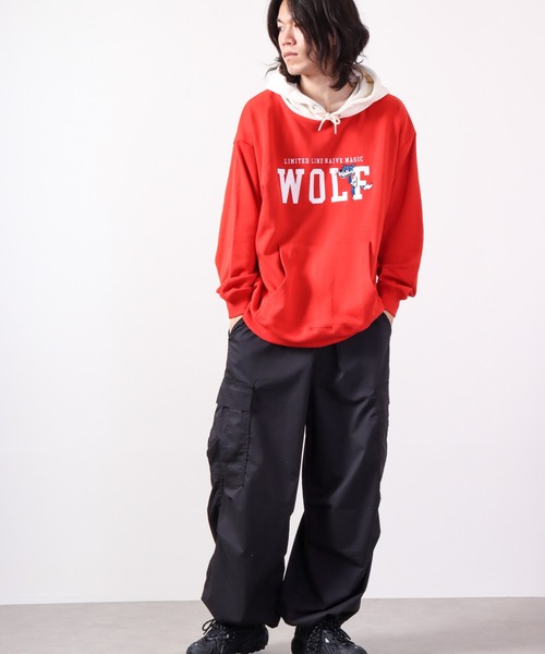 Limited Line Naive Magic(リミテッドラインナイーブマジック)の「PETTYWOLF 裏毛 フロントプリント&刺繍 ワイドフーディー(パーカー・メンズ・オレンジ/アッシュグレー/グリーン/ホワイト/ネイビー・M/L)」の22枚目の写真