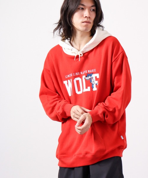 Limited Line Naive Magic(リミテッドラインナイーブマジック)の「PETTYWOLF 裏毛 フロントプリント&刺繍 ワイドフーディー(パーカー・メンズ・オレンジ/アッシュグレー/グリーン/ホワイト/ネイビー・M/L)」の19枚目の写真