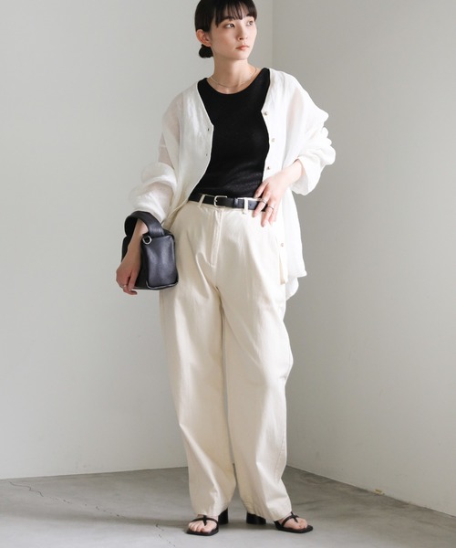 select MOCA(セレクトモカ)の「アメリカンスリーブラメタンクトップ(タンクトップ・レディース・ブラック/アイボリー/グレイッシュベージュ・FREE)」の6枚目の写真