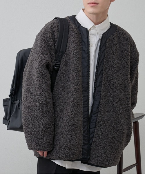 COLONY 2139（コロニートゥーワンスリーナイン）の「ボアノーカラージャケット（ノーカラージャケット・メンズ・ブラック/チャコールグレー・MEDIUM/LARGE）」の2枚目の写真