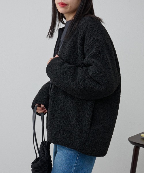 COLONY 2139（コロニートゥーワンスリーナイン）の「ボアノーカラージャケット（ノーカラージャケット・メンズ・ブラック/チャコールグレー・MEDIUM/LARGE）」の19枚目の写真