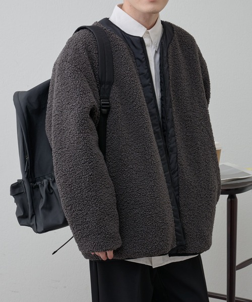 COLONY 2139（コロニートゥーワンスリーナイン）の「ボアノーカラージャケット（ノーカラージャケット・メンズ・ブラック/チャコールグレー・MEDIUM/LARGE）」の5枚目の写真