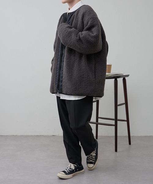 COLONY 2139（コロニートゥーワンスリーナイン）の「ボアノーカラージャケット（ノーカラージャケット・メンズ・ブラック/チャコールグレー・MEDIUM/LARGE）」の9枚目の写真