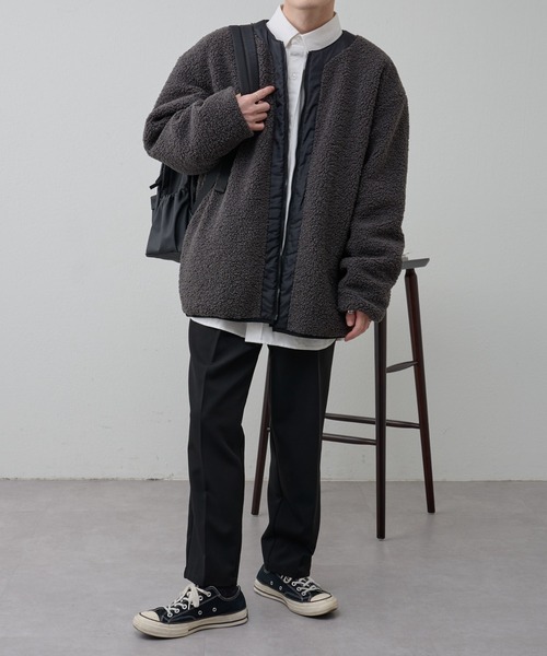 COLONY 2139（コロニートゥーワンスリーナイン）の「ボアノーカラージャケット（ノーカラージャケット・メンズ・ブラック/チャコールグレー・MEDIUM/LARGE）」の13枚目の写真