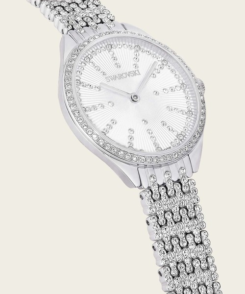 SWAROVSKI（スワロフスキー）の「【公式】【スワロフスキー】Attract ウォッチ スイス製, フルパヴェ, クリスタルを使ったブレスレット, シルバー系, ステンレス鋼（アナログ腕時計・レディース・ホワイト・ONE SIZE）」の4枚目の写真