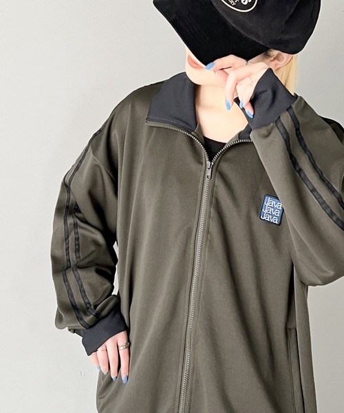 Java（ジャバ）の「《JaVaジャバ コラボ》レトロ感増す。ジャージ素材ダブルライントラックジャケット（ブルゾン・レディース・カーキ系/ブルー/ブラック/アイボリー/ブラウン・LARGE/MEDIUM/SMALL/X-LARGE）」の4枚目の写真