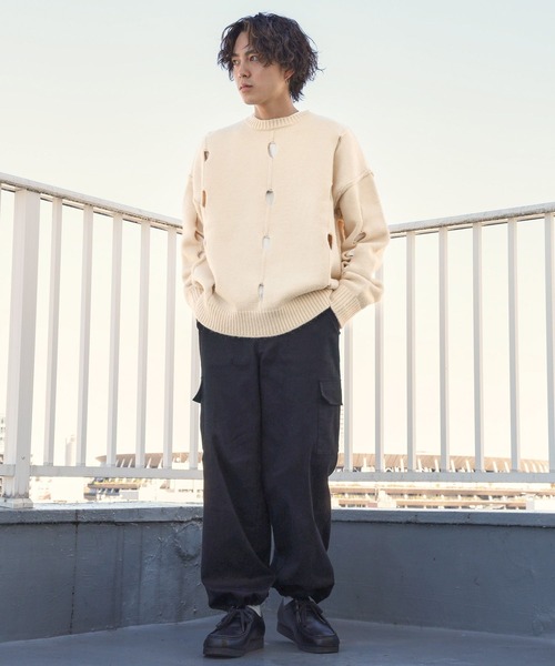 PBLIM（ページボーイリム）の「PAGEBOYLIM/カットアウトルーズニット（ニット/セーター・レディース・グリーン/オフホワイト/ブラック・FREE）」の9枚目の写真