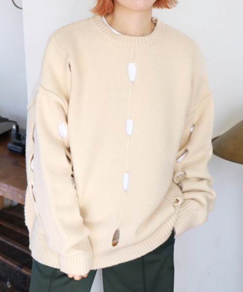 PBLIM（ページボーイリム）の「PAGEBOYLIM/カットアウトルーズニット（ニット/セーター・レディース・グリーン/オフホワイト/ブラック・FREE）」の11枚目の写真