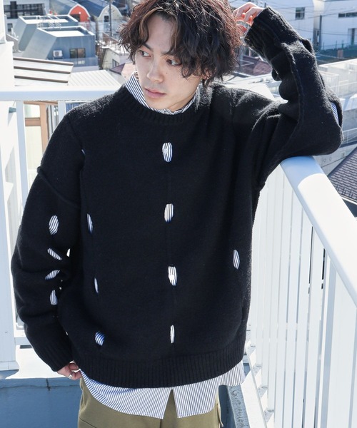 PBLIM（ページボーイリム）の「PAGEBOYLIM/カットアウトルーズニット（ニット/セーター・レディース・グリーン/オフホワイト/ブラック・FREE）」の18枚目の写真