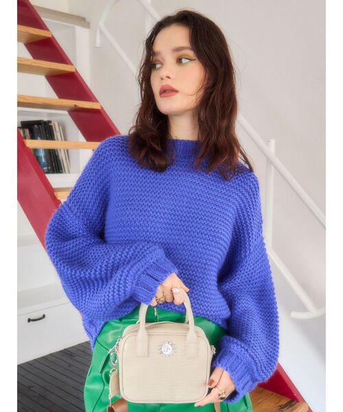 EVRIS（エヴリス）の「ショートガーターニットトップス（ニット/セーター・レディース・アイボリー/ブラック/ブルー・FREE）」の3枚目の写真