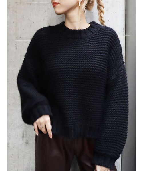 EVRIS（エヴリス）の「ショートガーターニットトップス（ニット/セーター・レディース・アイボリー/ブラック/ブルー・FREE）」の5枚目の写真