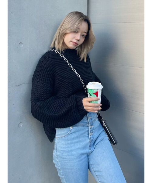 EVRIS（エヴリス）の「ショートガーターニットトップス（ニット/セーター・レディース・アイボリー/ブラック/ブルー・FREE）」の6枚目の写真