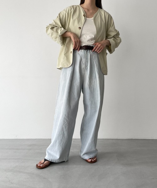 CANAL JEAN（キャナルジーン）の「RED CHOP WORKS(レッドチョップワークス) ノーカラーシャツジャケット（ノーカラージャケット・レディース・サックスブルー/ベージュ・38）」の11枚目の写真