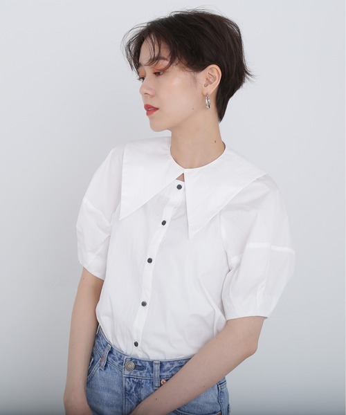 N.（N. Natural Beauty Basic）（エヌエヌナチュラルビューティーベーシック）の「◆２ＷＡＹポイントカラーブラウス（シャツ/ブラウス・レディース・ブラック/オフホワイト・MEDIUM）」の6枚目の写真