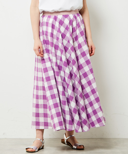 MELROSE claire（メルローズ クレール）の「ギンガムチェックバイアススカート（スカート・レディース・ブラック/グリーン/パープル・FREE）」の3枚目の写真