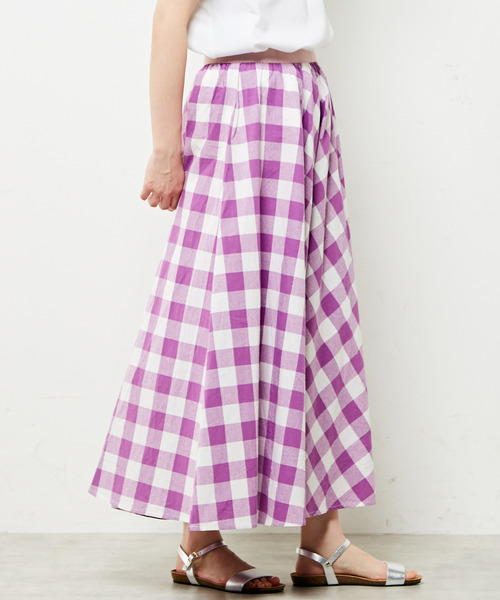 MELROSE claire（メルローズ クレール）の「ギンガムチェックバイアススカート（スカート・レディース・ブラック/グリーン/パープル・FREE）」の7枚目の写真