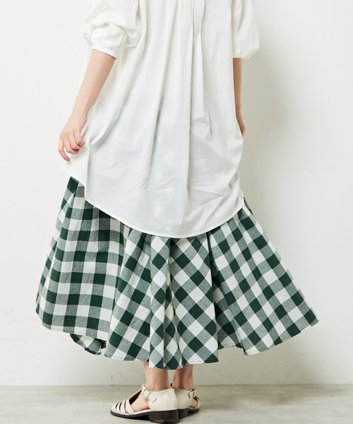 MELROSE claire（メルローズ クレール）の「ギンガムチェックバイアススカート（スカート・レディース・ブラック/グリーン/パープル・FREE）」の12枚目の写真