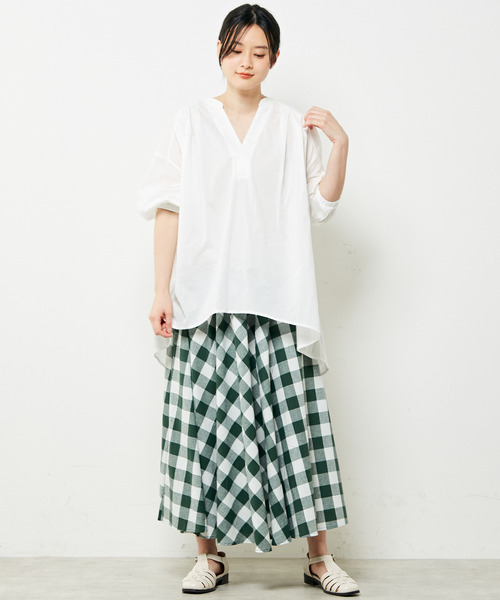 MELROSE claire（メルローズ クレール）の「ギンガムチェックバイアススカート（スカート・レディース・ブラック/グリーン/パープル・FREE）」の13枚目の写真