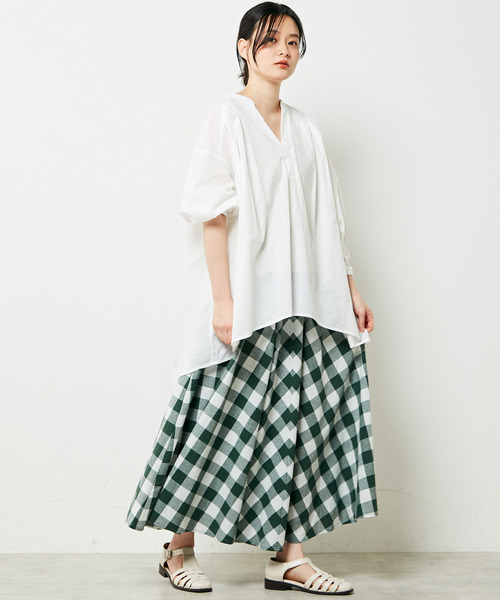 MELROSE claire（メルローズ クレール）の「ギンガムチェックバイアススカート（スカート・レディース・ブラック/グリーン/パープル・FREE）」の14枚目の写真