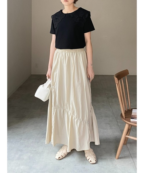 She's Closet(シーズクローゼット)の「Aラインボリュームフレアシャーリングドロストティアードロングスカート(スカート・レディース・アイボリー/オリーブ/ブラック・FREE)」の19枚目の写真