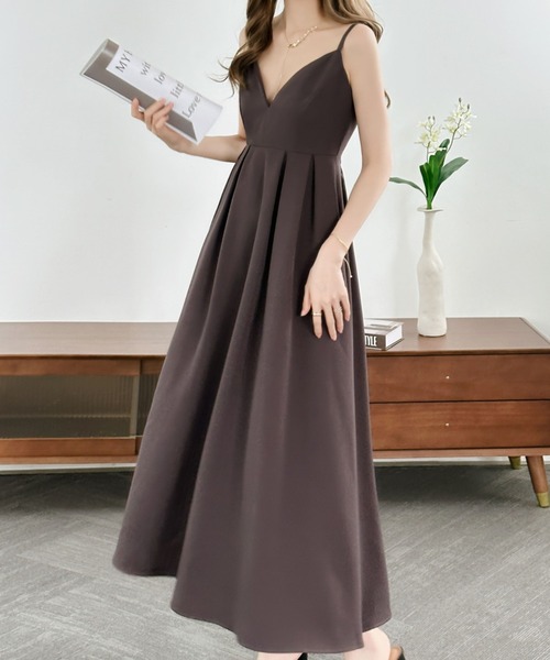 ECLIN（エクラン）の「【２点セット】シアーブラウス＆バックリボンキャミソールワンピース（ワンピース・レディース・ブルー/ブラック/カーキ/ダークブラウン・M/L）」の15枚目の写真