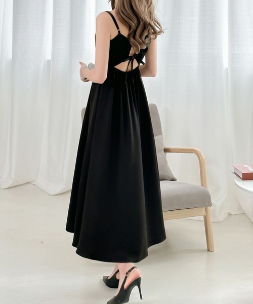 ECLIN（エクラン）の「【２点セット】シアーブラウス＆バックリボンキャミソールワンピース（ワンピース・レディース・ブルー/ブラック/カーキ/ダークブラウン・M/L）」の16枚目の写真