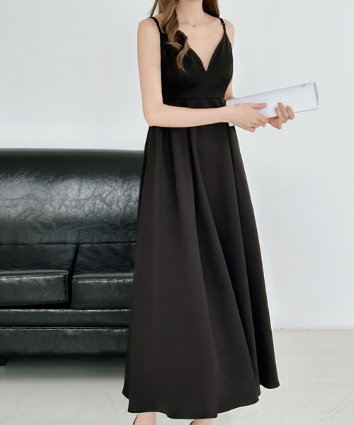 ECLIN（エクラン）の「【２点セット】シアーブラウス＆バックリボンキャミソールワンピース（ワンピース・レディース・ブルー/ブラック/カーキ/ダークブラウン・M/L）」の17枚目の写真